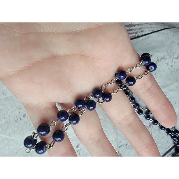 Vintage Blue Glass Silver Tone Rosary Infant Christ St Anthony prayer Beads - Picture 9 of 9